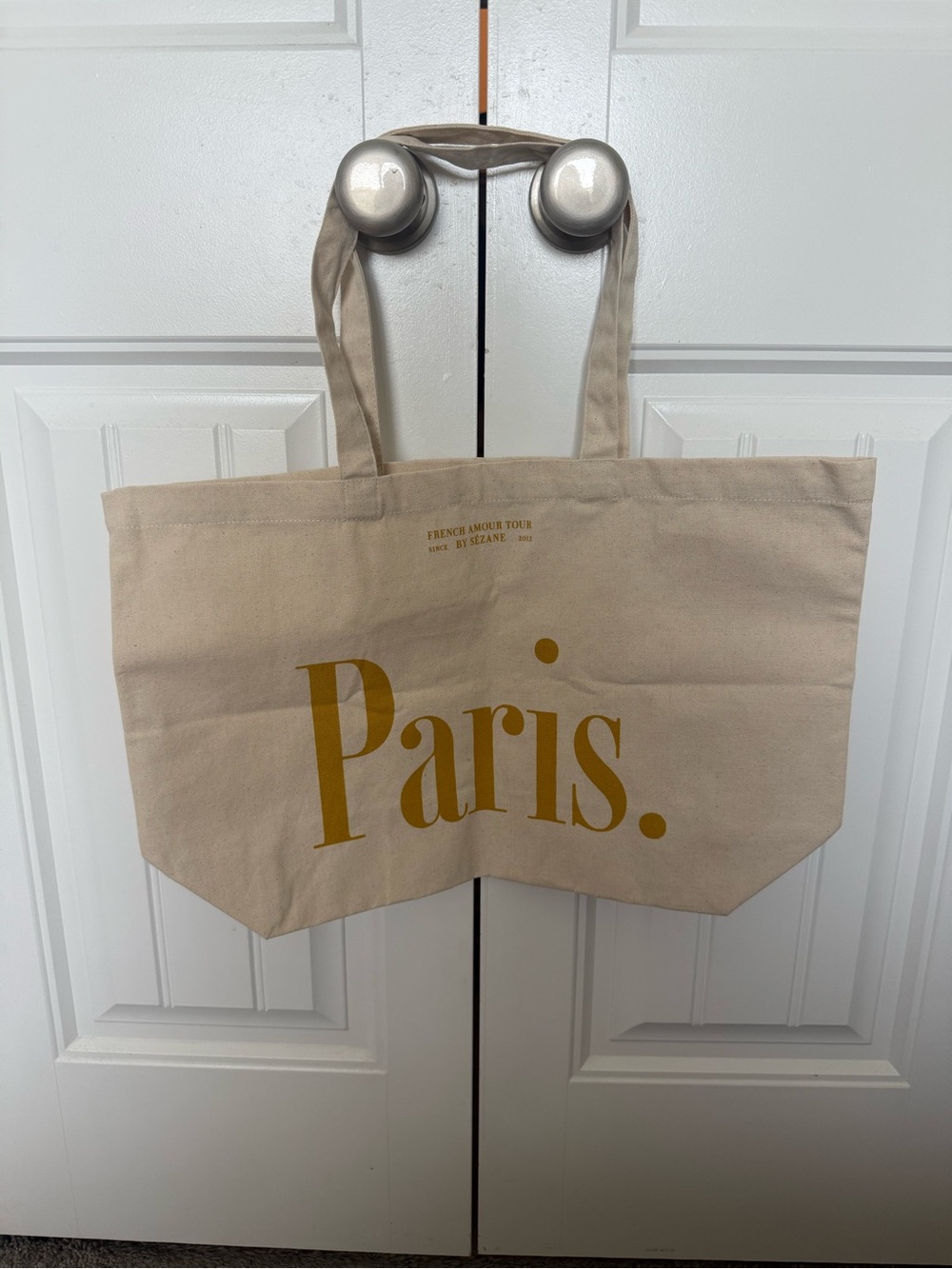 Sezane Beige Canvas Tote with Mustard 'Paris' Print New - Picture 2 of 4
